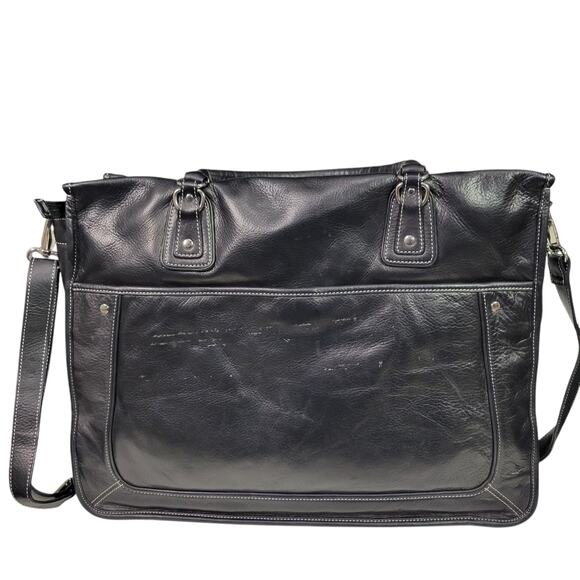 Levenger Leather Laptop Bag Black Padded Sleeve Shoulder Strap Handle Briefcase - Picture 3 of 16